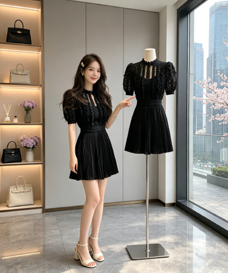 thehandle official dolce gabb a 사설 서비스 보여주기 섹션 무거운 작업 플리츠 레이스 드레스 여름