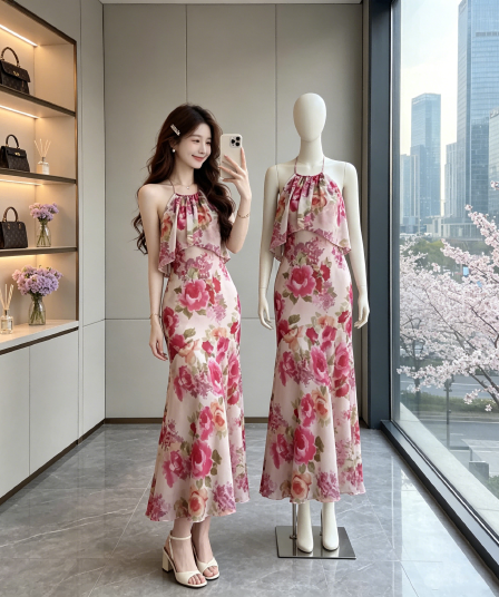 sya 크 사이 작은 웨스트 프랑스식 휴가 인어 꼬리 여성 드레스 여름 행침 목 오프숄더 민소매 허리 수축 롱 코트 치마