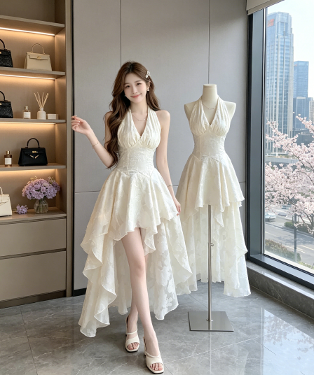 sisi jiang 달 그림자 유리 프랑스식 우아함 허리 수축 휴가 망사 자카드 품격 행침 목 롱 스커트