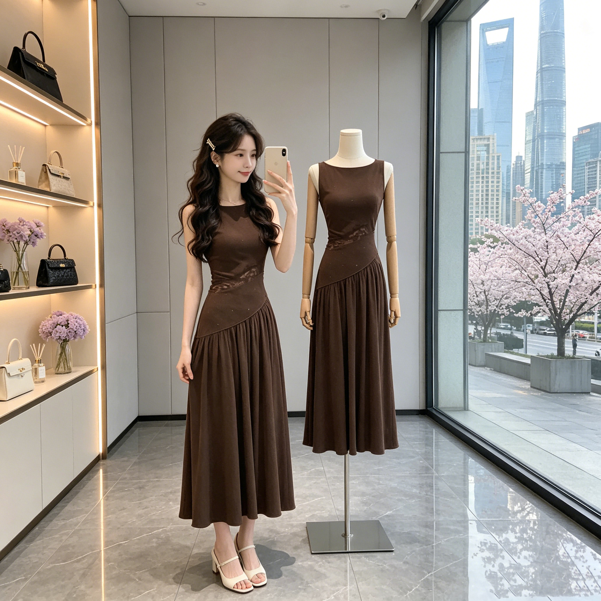 oakmoo 빌리다 조금 일몰 ~ 중 빛 판금 좋은 플래시 홀로우 아웃 레이스 가스 질감 착용 가져 가라. 점프 슈트 롱 스커트 여성