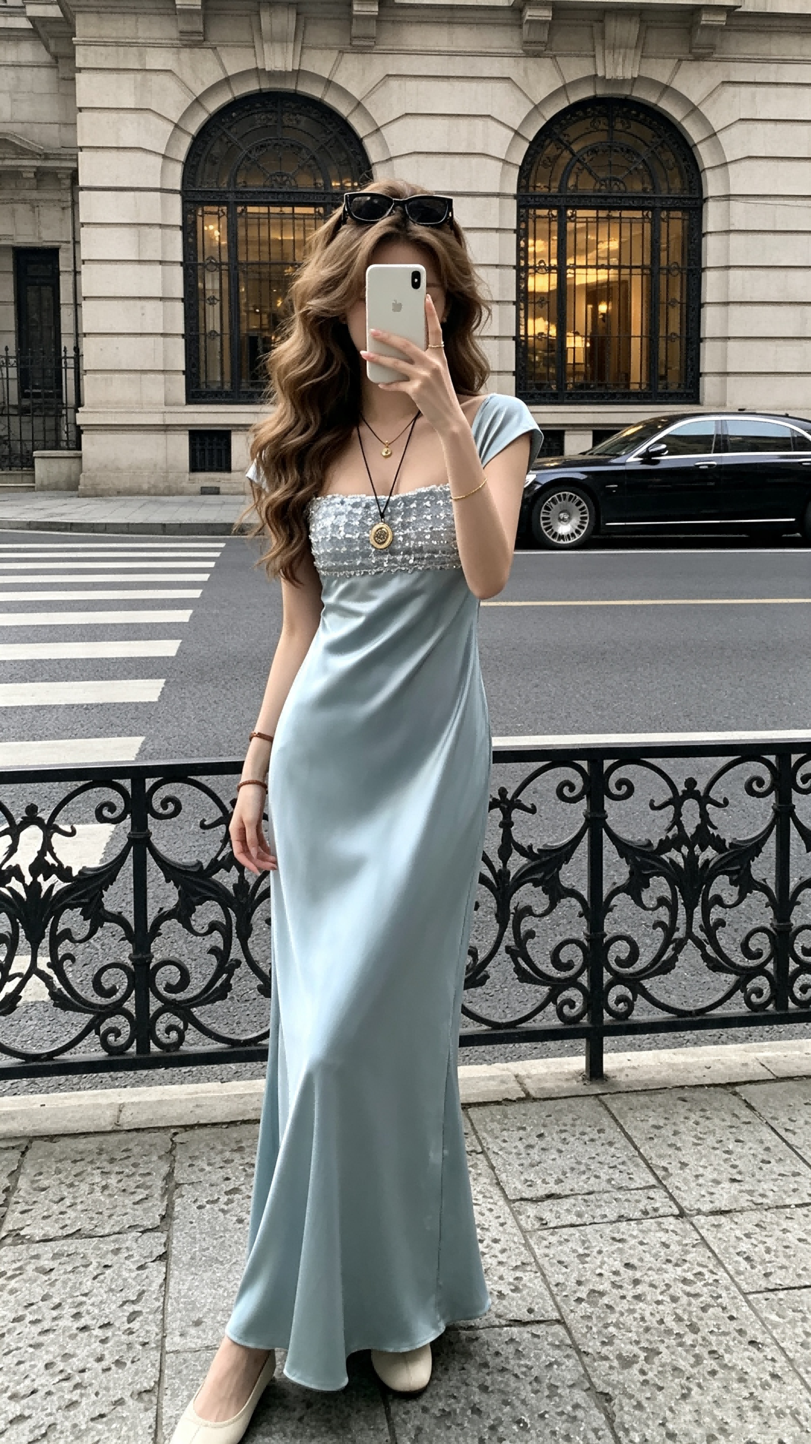杨小鹭Siena缎面轻奢感宴会礼服裙重工珠片吊连衣裙  服裝批發女裝批發服飾貨源