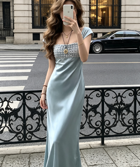 lattitude 양 작은 왜가리 siena 새틴 빛 럭셔리 센스 연회 예복 치마 무거운 작업 구슬 조각 행침 드레스