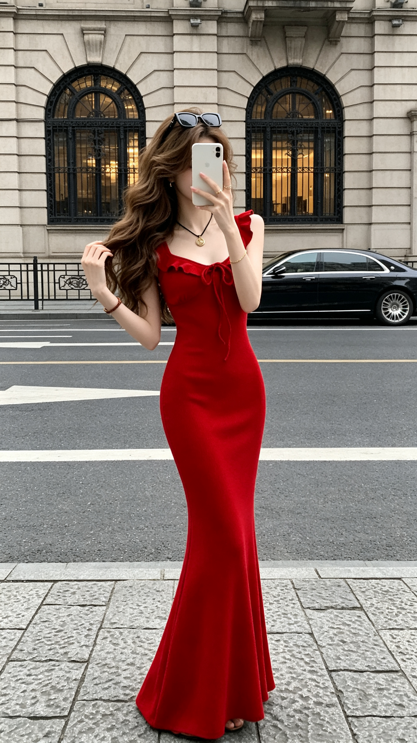 一颗甜桃yikett很正很正的红夏季V领吊带连衣裙女显瘦连身裙  服裝批發女裝批發服飾貨源