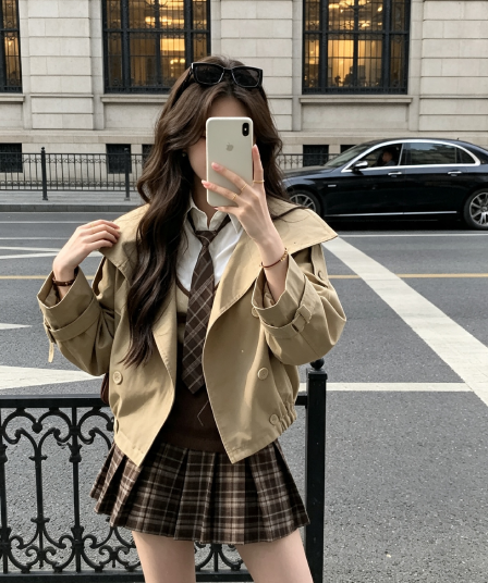 첸 좋은 난 nns ac e25 가을 새로운 영국식 바람 디자인 센스 스탠드 칼라 쇼트 스타일 한 부서 바람막이 여성 코트