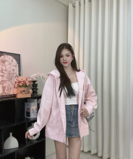 callmeear 무거운 작업 고양이 백만 바늘 자수 480 그램 무거운 후드티 후드 지퍼 후드티 여성 코트