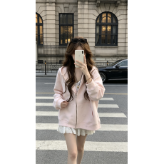 CallmeEar//重工猫咪万针刺绣480克重卫衣连帽拉链卫衣外套女
