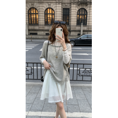 批发芝士日设计感烟灰蝴蝶流苏罩衫秋季通勤叠穿小众绝美连衣裙<b class='q'>套装</b>女