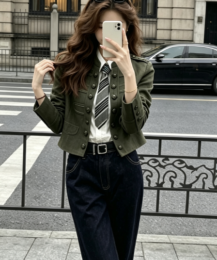 안녕하세요. 팬 팬 스트레이트 음 애련 하계 천 골드 센스 중년 세련된 커프스 특별 디자인 나폴레옹 재킷