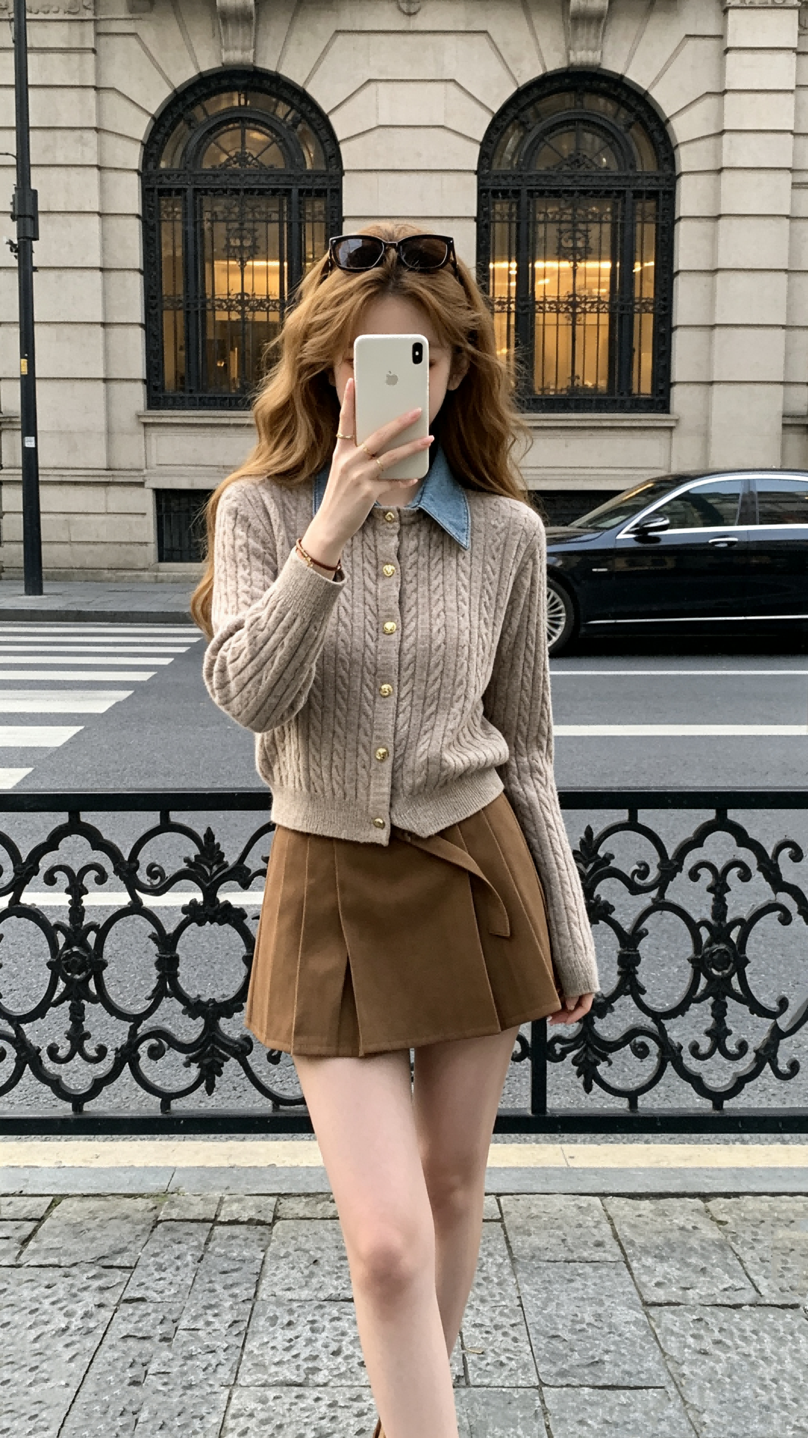 BY33619# 林子熙“燕麦latte”26MIU可拆牛仔领100羊毛针织开衫  服裝批發女裝批發服飾貨源