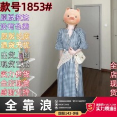 批发法式复古<b class='q'>九分袖</b>宽松格纹<b class='q'>连衣裙</b>女夏季新款收腰显瘦a字中长款裙子