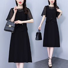 批发阔太太时尚减龄气质黑色<b class='q'>连衣裙</b>2026新款夏季宽松藏肉高级感a字裙