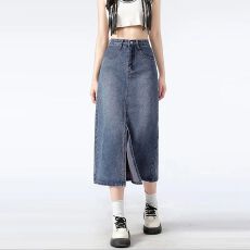 批发高腰牛仔半身裙ins学院风中长款牛仔裙子女<b class='q'>春</b>秋季新款百搭牛仔裙