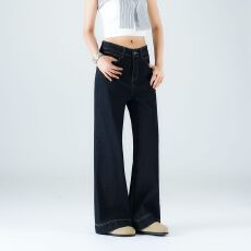 批发实拍#小个子阔腿<b class='q'>牛仔裤</b><b class='q'>女</b>2025秋新款高腰宽松大码胖mm宽松拖地裤