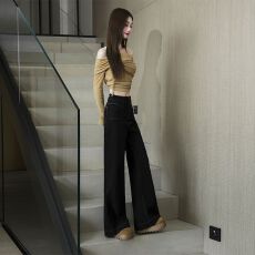 批发实拍#<b class='q'>黑色</b>微喇叭<b class='q'>牛仔裤</b><b class='q'>女</b>秋胖mm梨形身材宽松高腰显瘦直筒阔腿<b class='q'>裤</b>