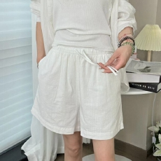 批发亚麻+内里白色短裤女夏季新款大码胖mm显瘦<b class='q'>高腰</b>休闲宽松