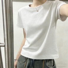 批发726# 220<b class='q'>克</b>40支1*1罗纹棉 后包领 圆领满天<b class='q'>星</b>亮闪闪正肩短袖t恤女