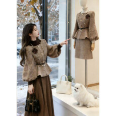 批发巨好看的早秋冬日气质一整套ootd穿搭配小香风连衣裙子两件套装女