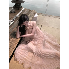 批发从一时刻拂仙法式浪漫<b class='q'>露背</b>挂脖<b class='q'>连衣裙</b>搭仙气披肩夏季海边度假