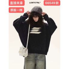 批发<b class='q'>韩版</b>甜美简约慵懒风复古圆领黑色套头毛衣秋冬季软糯宽松针织衫潮