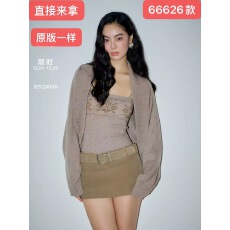 批发摩卡色/黑色短款坎肩<b class='q'>罩衫</b>/修身吊带费尔岛毛衣两件套秋