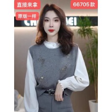 批发坎肩马甲钉珠重工设计感圆领套头针织衫毛衣韩版无袖背心休闲上衣