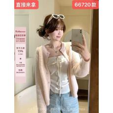 批发华夫格毛衣针织开衫女早春新款宽松显瘦长袖上衣