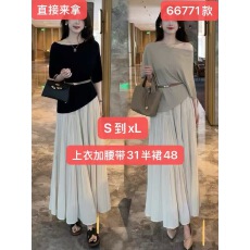 批发时尚套装裙女夏季新款时髦法式不规则斜肩上衣半身裙<b class='q'>两件</b><b class='q'>套裙</b>