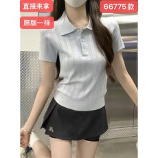 批发夏季新款 <b class='q'>韩版</b>气质减龄Polo领提花<b class='q'>针织衫</b>T恤短袖上衣