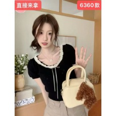 批发高腰蕾丝短袖镂空蝴蝶结T恤<b class='q'>女装</b>夏季甜美修身打底衫内搭短款上衣