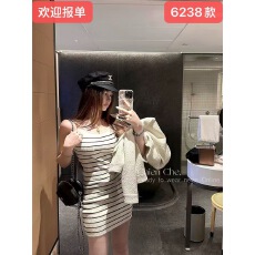批发性感紧身内搭针织包臀裙春秋小香风条纹吊带连衣裙女
