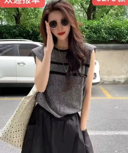 Feifei 소매 스트라이프 얼음 실크 니트 스웨터 여성 유럽 역 여름 드레스 새로운 유럽 상품 여성 의류 외국 가스 기본 셔츠 트렌디