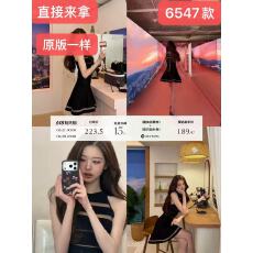批发张元英<b class='q'>同款</b>镂空条纹修身裙子女立体加密螺纹针织拼接欧根纱<b class='q'>连衣裙</b>