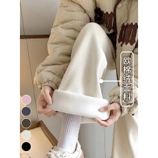 批发裤子女春秋冬2024新麦穗阔腿裤加绒直筒<b class='q'>高腰</b>垂感拖地裤高档雪尼尔