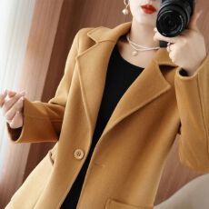 批发中长款纯色长袖毛呢<b class='q'>外套</b>女春季2025新款小个子修身气质高档百搭