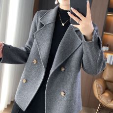 批发小香风羊毛双面呢绒大衣女短款上衣中式西装领洋气高端高级感外套