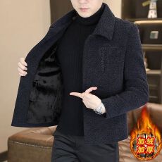 批发春秋新款高档翻领休闲外套男士加绒加厚百搭呢子大衣夹克