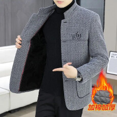 批发秋冬季<b class='q'>男士</b>立领<b class='q'>夹克</b>中山装加绒羊毛<b class='q'>外套</b>休闲加厚中年爸爸装