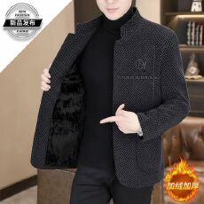 批发西装男2024<b class='q'>冬</b>季新款加绒毛呢短款大衣立领休闲爆款男士呢子外套
