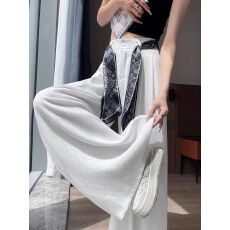 系带冰丝棉麻裤子女夏季薄款2026新款拖地直筒宽松休闲西装阔腿裤