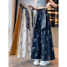 批发民族风宽松直筒休闲九分裤冰丝印花阔腿裤女2026夏季新款高腰显瘦