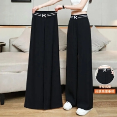 批发胖MM大码黑色阔腿裤子女垂感夏季新款时尚休闲高腰显瘦窄版直筒裤