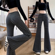 批发条纹微喇叭裤子女秋季2025新款高腰显瘦卫裤<b class='q'>气质</b>弹力抽绳休闲裤