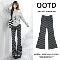 批发显瘦弹力高腰条纹微喇叭<b class='q'>裤</b>子女休闲长<b class='q'>裤</b>夏季新款<b class='q'>韩版</b>时尚气质百搭