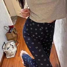 批发黑色松紧腰针织休闲裤女2026新款慵懒风夏季薄款条纹阔腿微喇叭裤