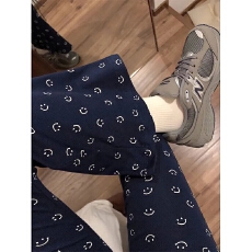 批发笑脸微喇叭裤女春秋高腰显瘦弹力宽松直筒阔腿马蹄裤子潮ins高街
