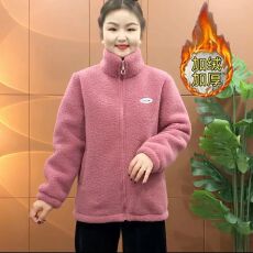 批发冬季大码加绒加厚棉衣<b class='q'>妈妈装</b>保暖上衣减龄纯色宽松羊羔绒<b class='q'>外套</b>女装