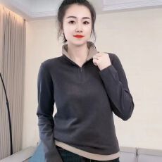 批发立领双面德绒打底衫女2026秋冬款百搭保暖长袖韩版<b class='q'>时尚</b>半拉链上衣