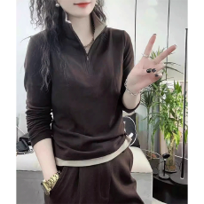 批发立领双面德绒打底衫女2026秋冬款百搭保暖长袖韩版<b class='q'>时尚</b>半拉链上衣