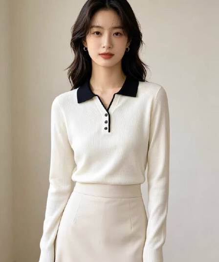 한국 스타일 여성 의류 고급 센스 꽈배기 회색 polo 니트 반팔 티셔츠 2026 년 가을 Chic 고유 한 맨위