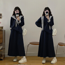 批发实拍<b class='q'>大码</b><b class='q'>女</b>装胖mm春季条纹披肩连帽卫衣宽松半身裙遮肚显瘦两件套